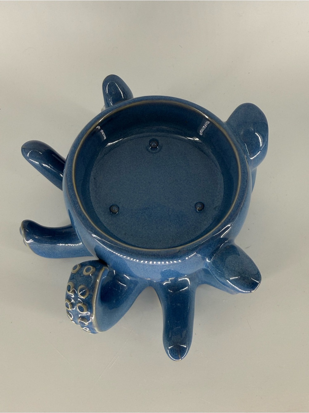 Bath Body Works Blue Octopus 3 Wick Candle Holder Ceramic Pedestal Nautical EUC - Picture 2 of 9